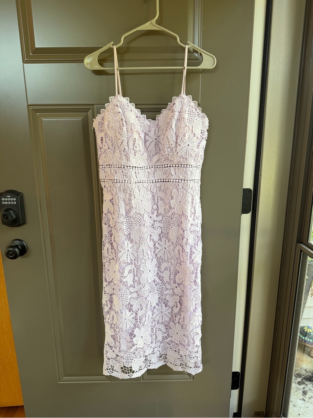 Juniors Lace Bodycon Spaghetti Strap Dress in Light Lavender, Size 14